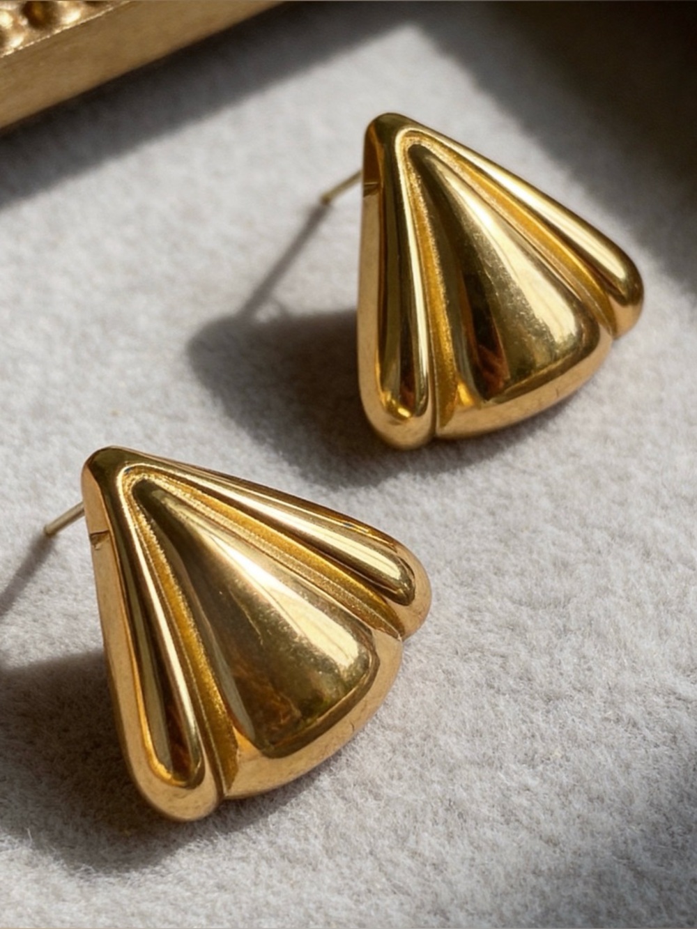 Gold Fan-Shaped Statement Stud Earrings